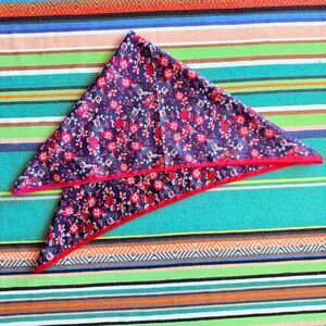 Floral Square Satin Scarf in Blue Red & White